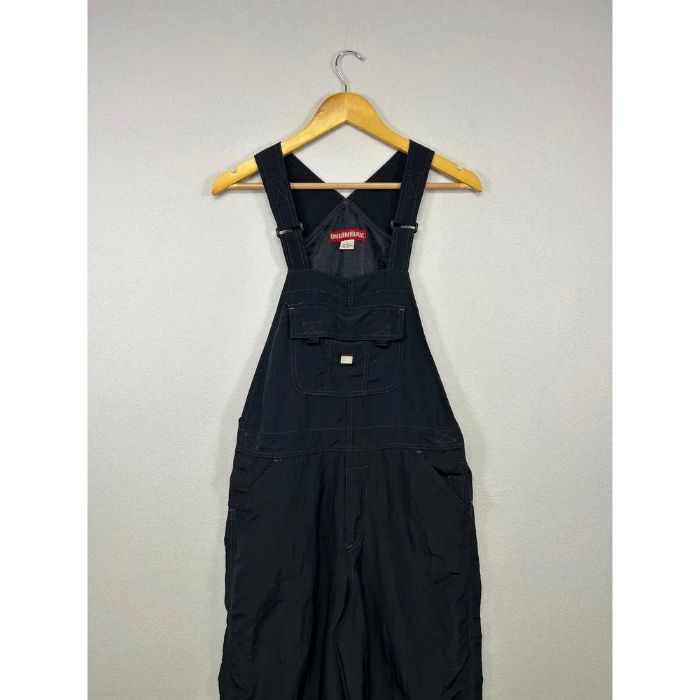 Vintage 90s Streetwear Unionbay Men Large Black Nylon Cargo Utility Bib Overalls